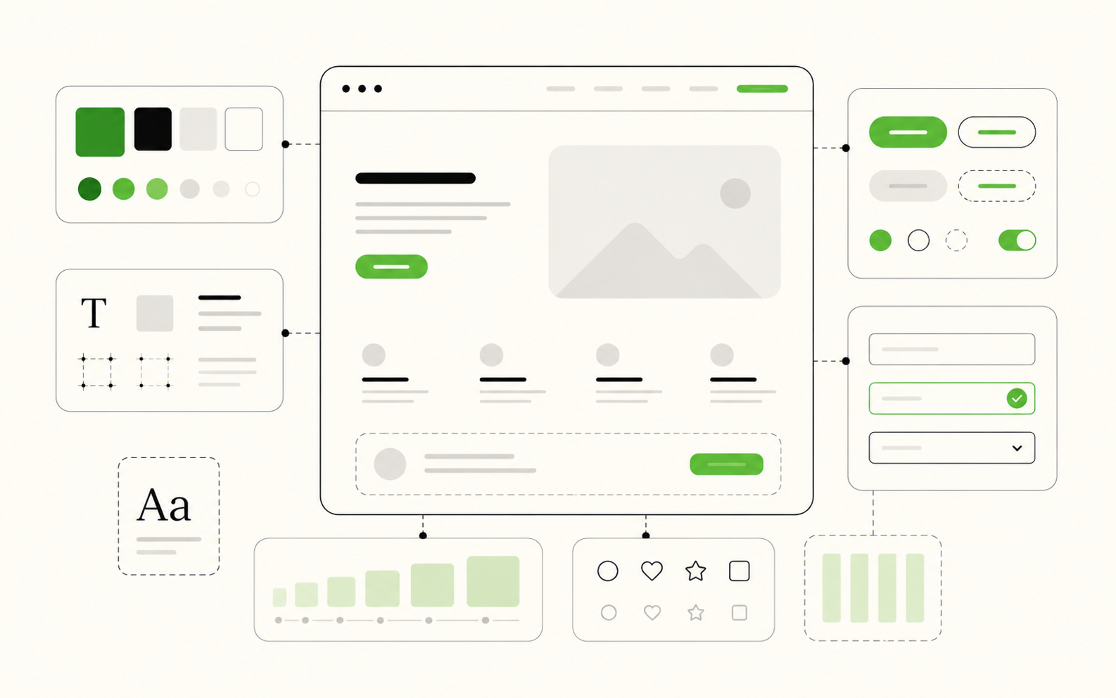 Abstract infographic of UI design and visual system